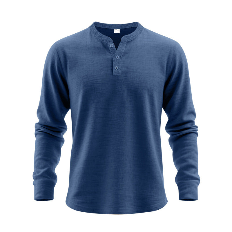 Mens Casual Loose-fit Long-sleeve Henley Shirt