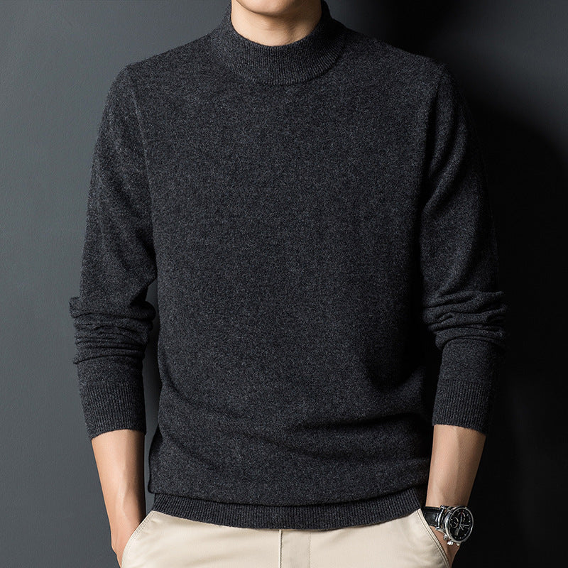 Mens Casual Slim-fit Long-sleeve Mock-neck Top