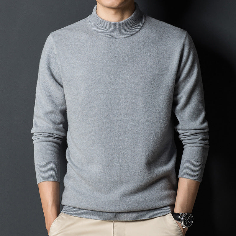 Mens Casual Slim-fit Long-sleeve Mock-neck Top