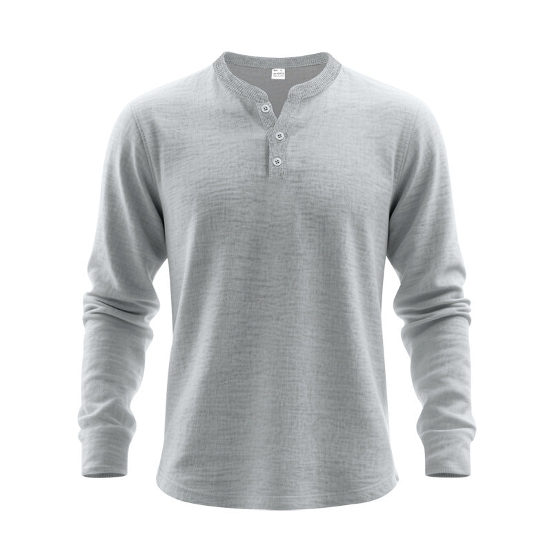 Mens Casual Loose-fit Long-sleeve Henley Shirt