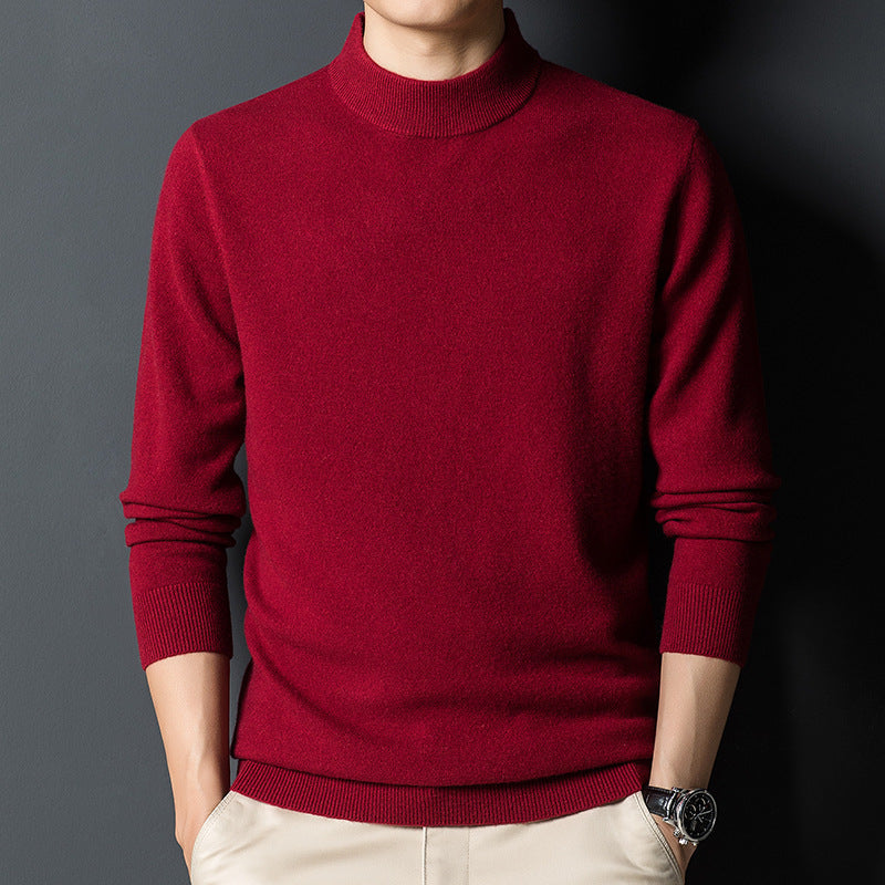 Mens Casual Slim-fit Long-sleeve Mock-neck Top