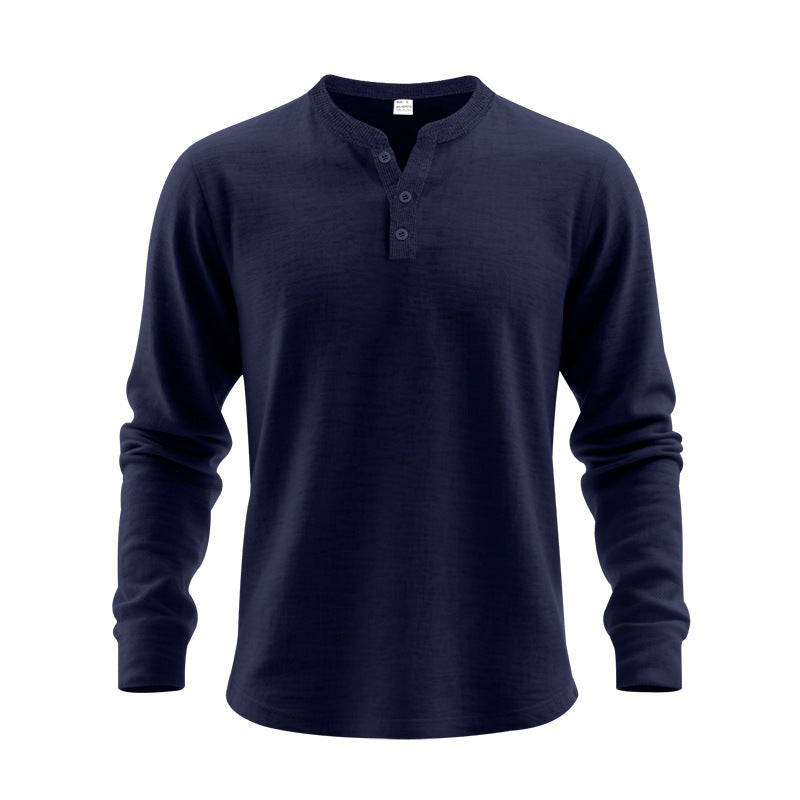 Mens Casual Loose-fit Long-sleeve Henley Shirt