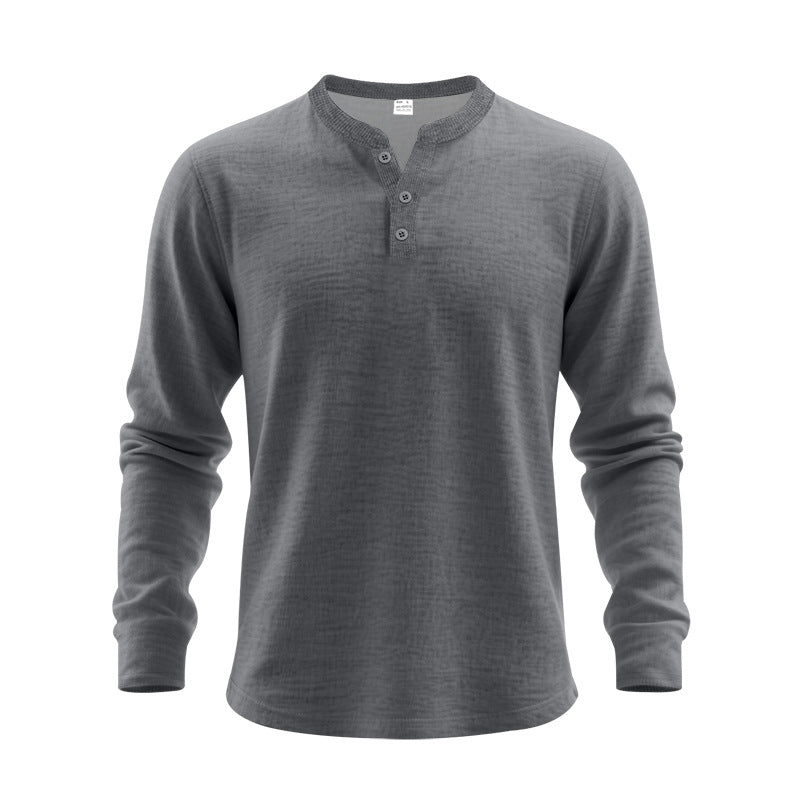 Mens Casual Loose-fit Long-sleeve Henley Shirt