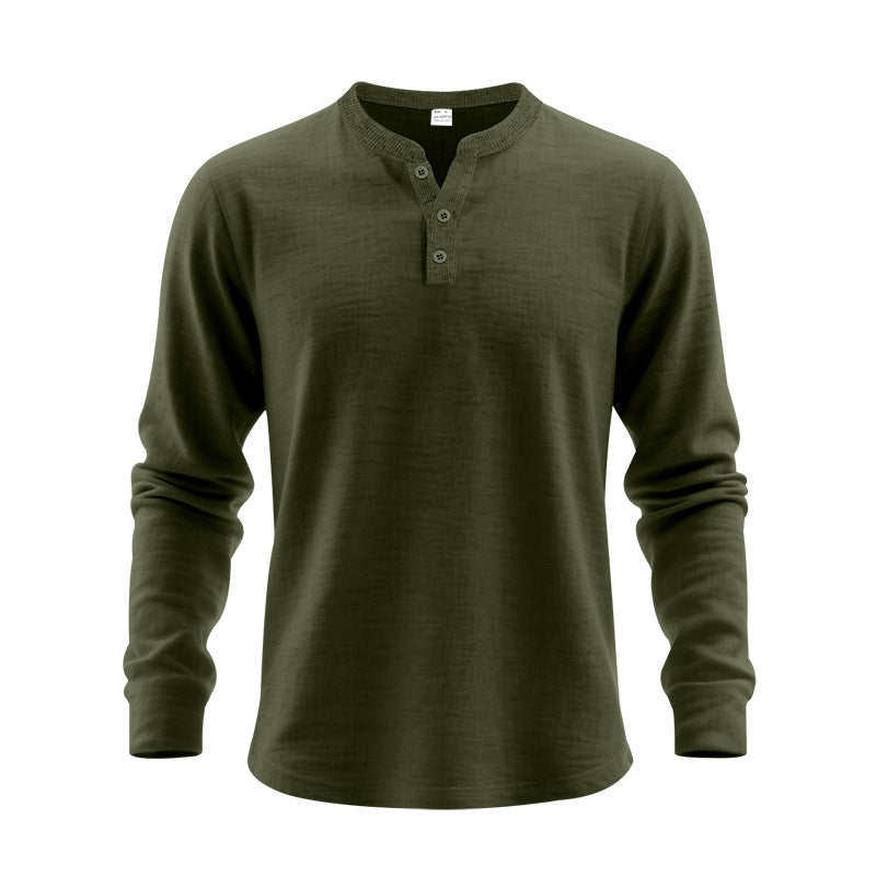 Mens Casual Loose-fit Long-sleeve Henley Shirt