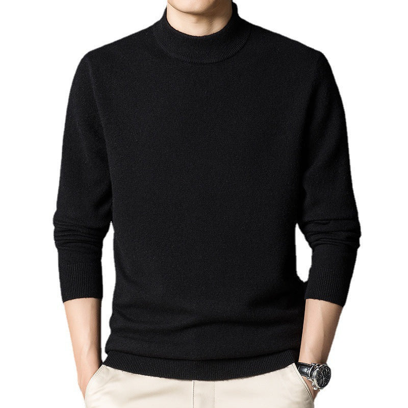 Mens Casual Slim-fit Long-sleeve Mock-neck Top