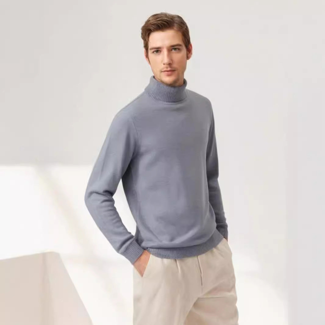 European And American-style Casual Solid-color Mens Turtleneck Knit Sweater