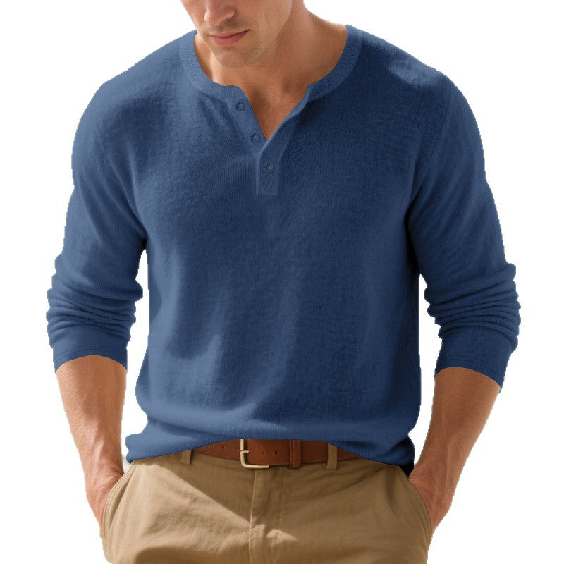 Mens Casual Loose-fit Long-sleeve Henley Shirt