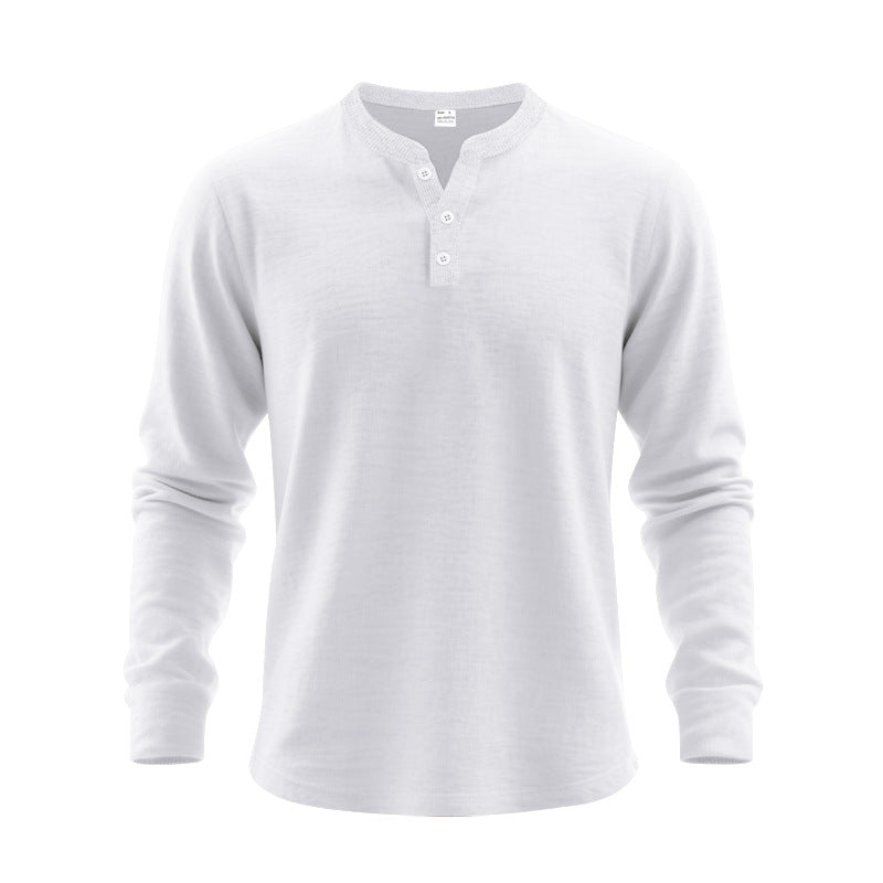 Mens Casual Loose-fit Long-sleeve Henley Shirt