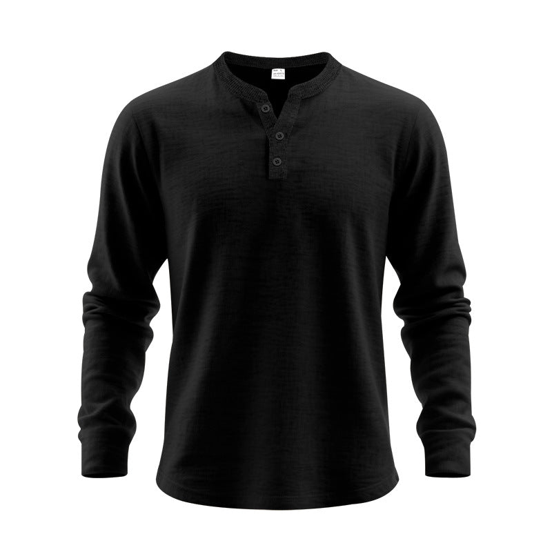 Mens Casual Loose-fit Long-sleeve Henley Shirt