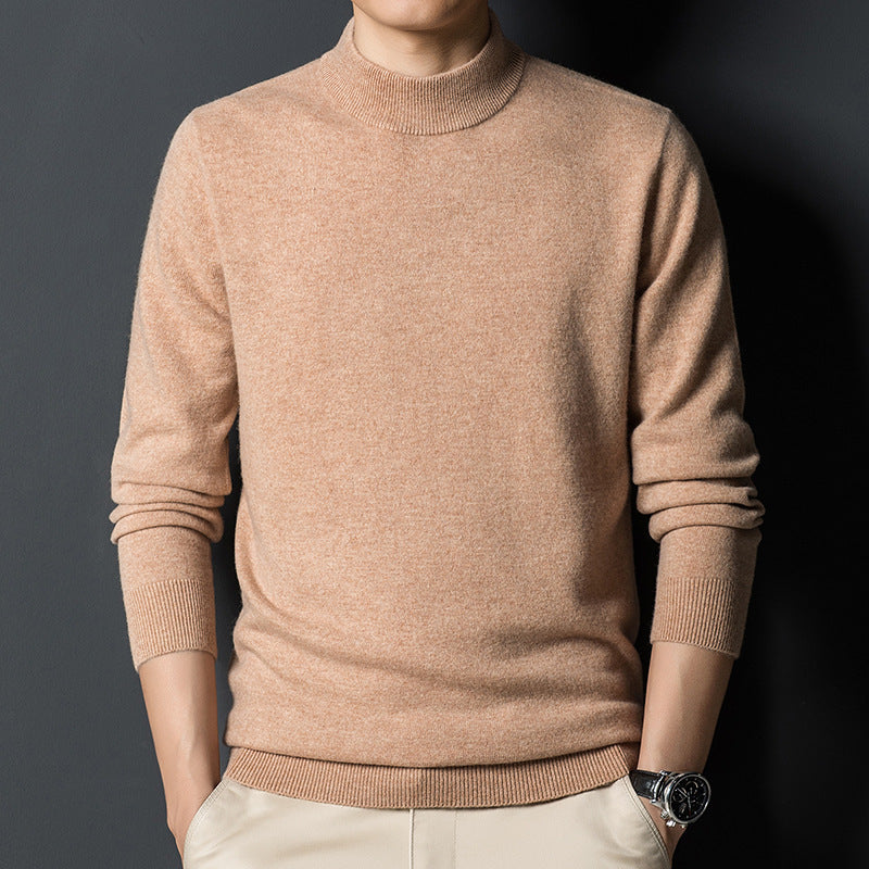 Mens Casual Slim-fit Long-sleeve Mock-neck Top