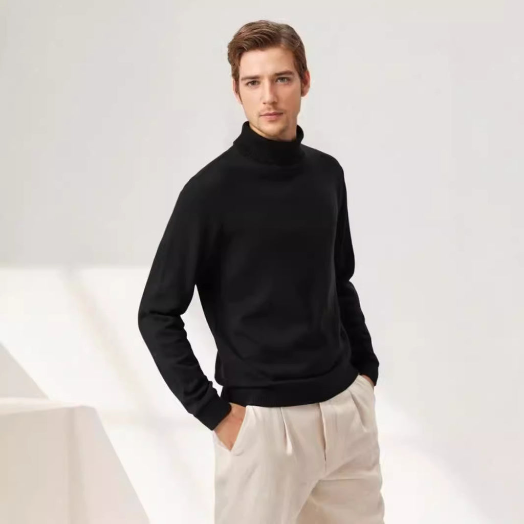European And American-style Casual Solid-color Mens Turtleneck Knit Sweater